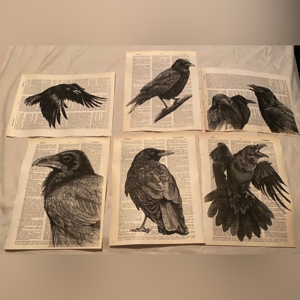 Raven/Crow themed dictionary prints